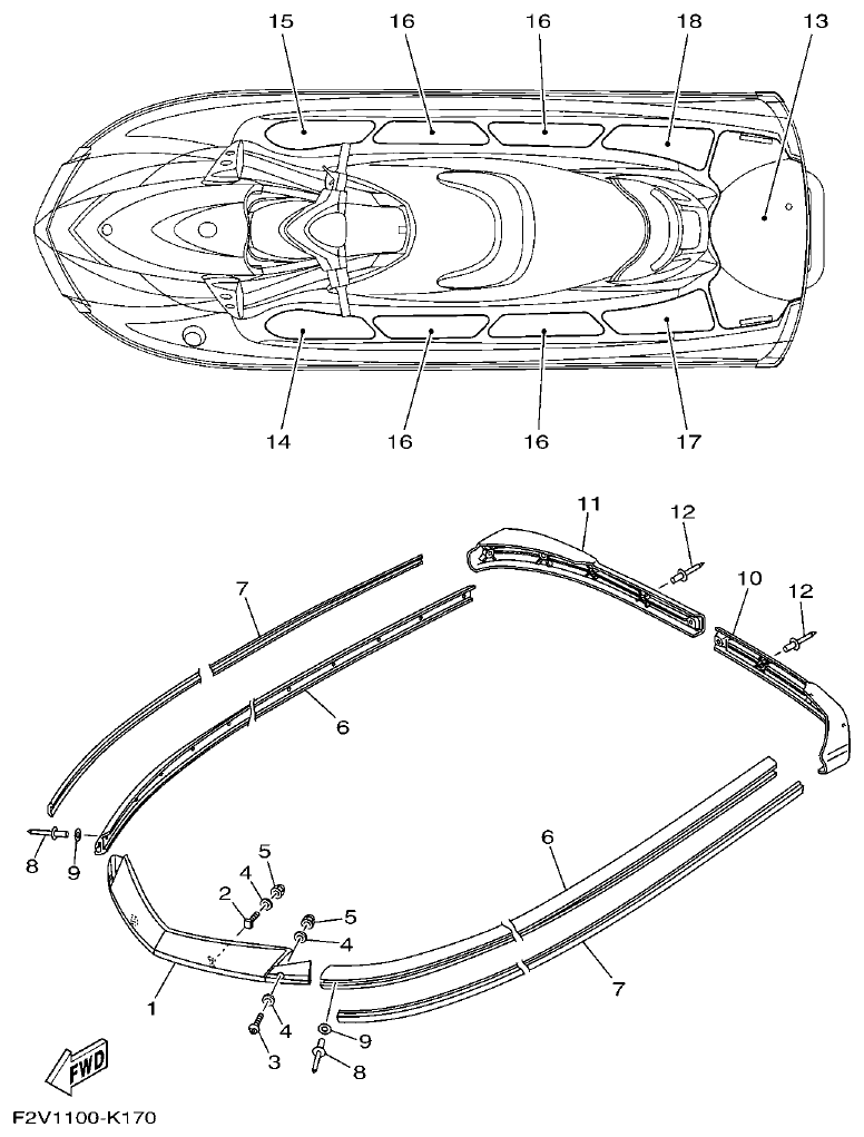 Yamaha F3D3 GUNWALE & MAT parts diagram